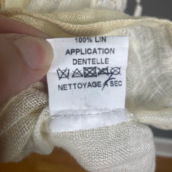 Vanita Rosa Dress small s/m Linen Applique embroidered Tie Peplum Waist Lace - Picture 16 of 16